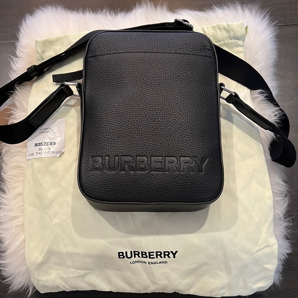 Burberry Men’s Logo Embossed Leather Crossbody Bag